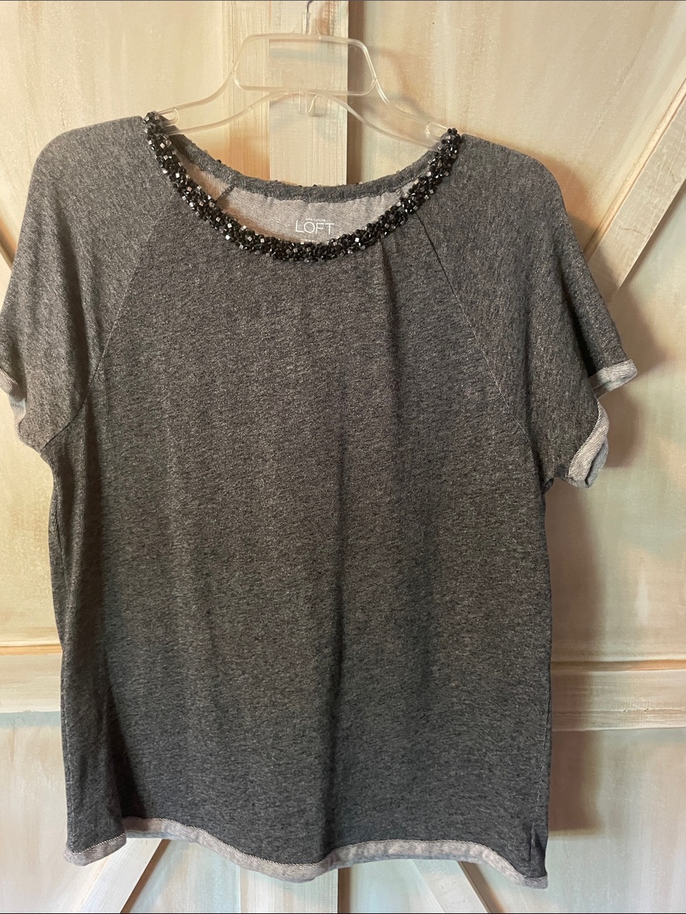 Ann Taylor Loft Shirt Raglan Cap Sleeve Beaded Neckline Medium New